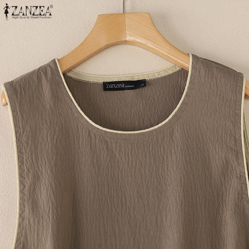 ZANZEA Женские повседневные летние майки без рукавов с круглым вырезом