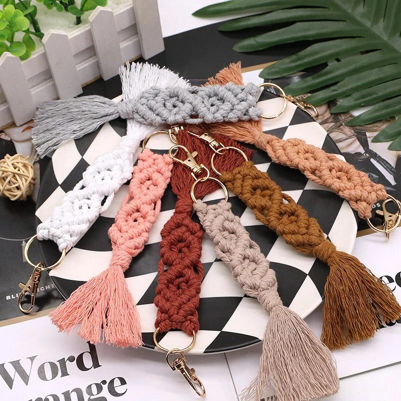 1PC Cotton Rope Handwoven Tassel Keychain Car Key Fob Bag Pendant Handbag Decorations Bag Parts Accessories