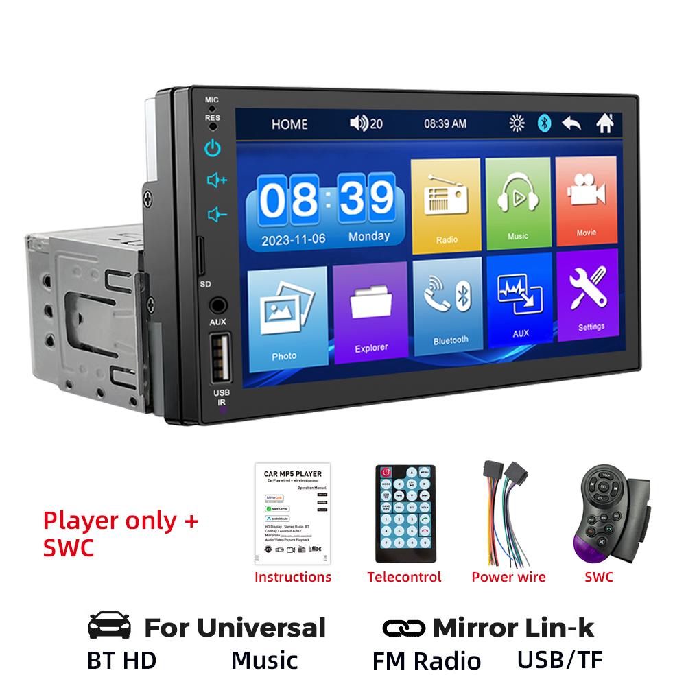 HIPPBQCC 7 Inch Car Radio 1 Din MP5 Mirror Link Multimedia Player Touch Screen FM USB Bluetooth Aux Input ISO Power Auto Radio