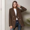Women Suit Coat Lapel Long Sleeve Solid Color Casual Suit Jacket Loose Fit Double Breasted Basic