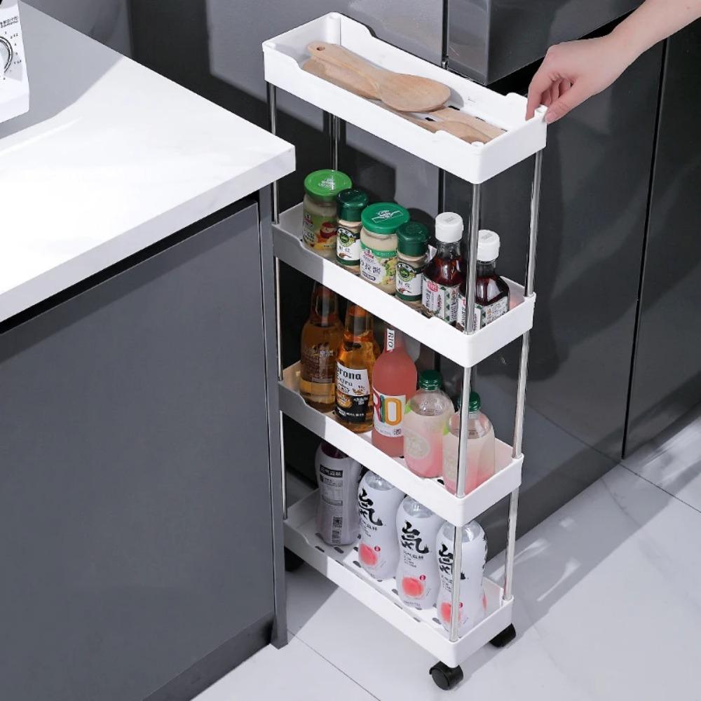 3/4 Tier Movable Gap Storage Rack Rolling Utility Cart Storage Shelf Kitchen Bathroom Slim Slide Organizer Shelf Livingroom New