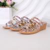 Summer New Large-size Printed Cool Slippers Women's Round Head One-word Wedge Heels Women's Slippers