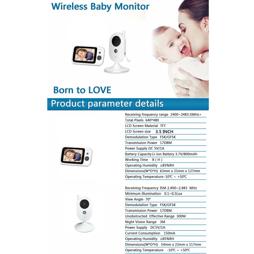 2.4G Wireless Digital Camera Baby Monitor with Night Vision 3.5inch Color LCD Temperature Detect Security Camera Battery Monitor InfraredAA