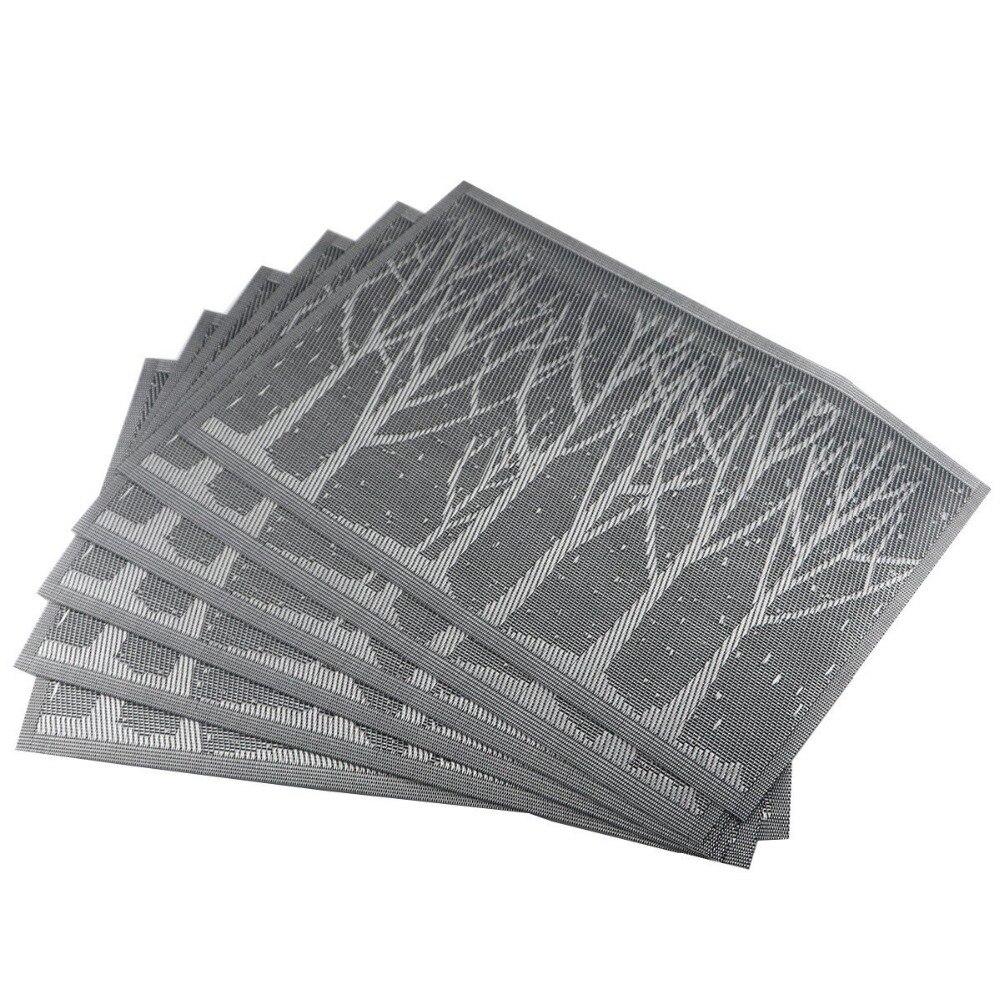Washable Woven Placemats Tree Theme Non-slip Table Mats For Kitchen Dining Set of 6 Blue Tree/coffee Tree/silver Tree