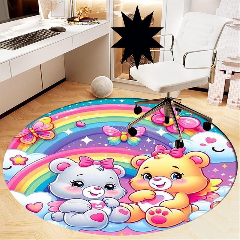 Bear Printed Round Rug Carpet Chair Rug Area Rug Entryway Doormats,for Office Chair Living Room Bedroom Kitchen Room.