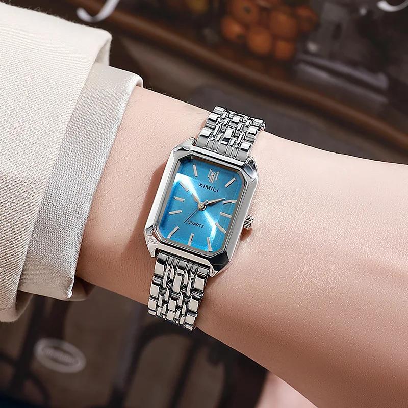 Stainless Steel Strap Watch Women Quartz Wristwatch Student Simple Square Quartz Watches