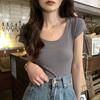 Casual Versatile Short-sleeved T-shirt Women's Inner Bottoming Shirt Summer Slim-fitting U-neck Student Top