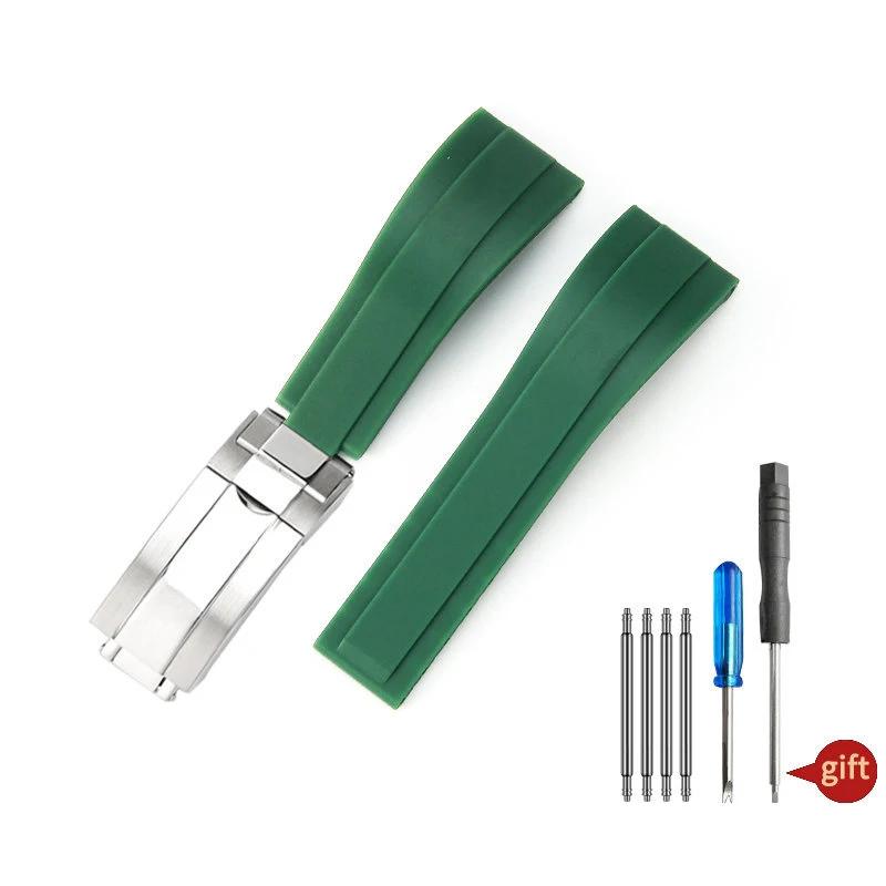 Nature Мягкий Силиконовый Каучук Мужской 20мм Ремешок Для Часов Для Rolex Ремешок для Часов Daytona Submariner GMT OYSTERFLEX Браслет Складная Застежка