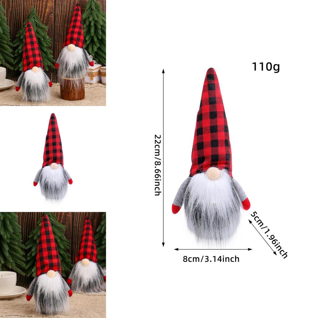 Christmas Gnome Plush Figure With Red Black Checkered Fabric For Holiday Decor