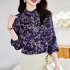 Fashion Printed Double Crepe Silk Shirt Women's Long Sleeve Lace Collar Shirt Spring New Age Reducing Mulberry Silk Top