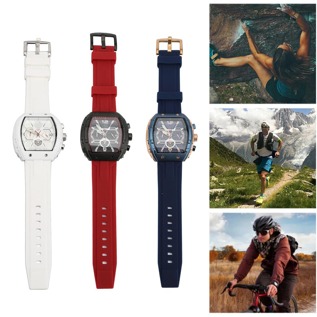 Men Multifunctional Quartz Watch Large Dial Silicone Strap Water Resistant Wristwatch Quartz Watch W