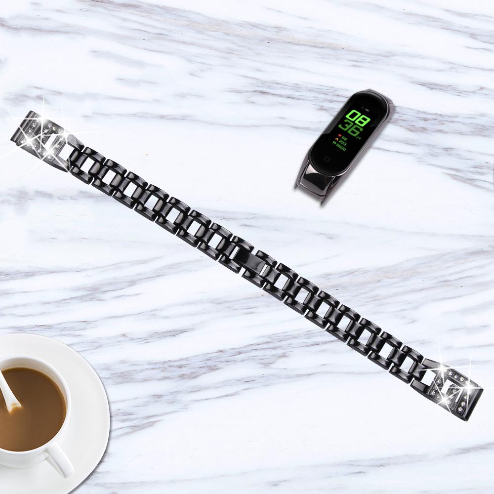For Xiaomi Smart Band 9 NFC/9/8 NFC/8 G Letter Rhinestones Decor Watch Strap Stainless Steel Wrist Band