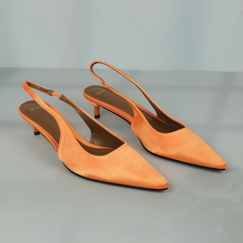 Модный бренд Летние туфли на высоком каблуке Женские современные сандалии Острый носок Слингбэк Удобные Роскошные Шелковые Неглубокие Офисные Вечерние Туфли для Леди