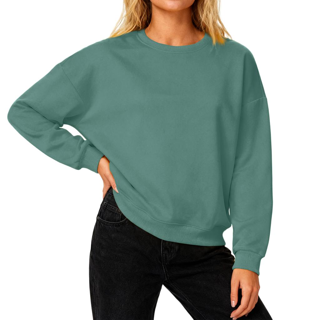 Женский свободный удобный повседневный и модный свитшот с круглым вырезом, рукавами с резьбой, однотонный, с длинными рукавами