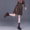 High-Waisted A-Line Leather Skirt for Women, Autumn/Winter, Pleated Lambskin Midi Skirt, Age-Defying & Classic Design