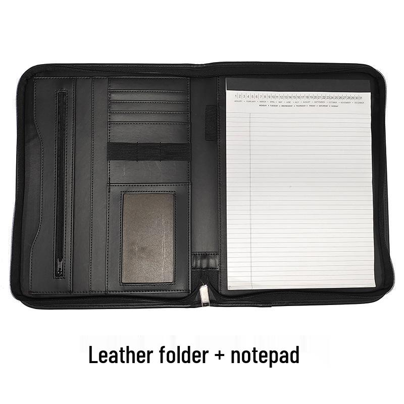 A4 PU Leather Business Folder with Calculator and Zipper