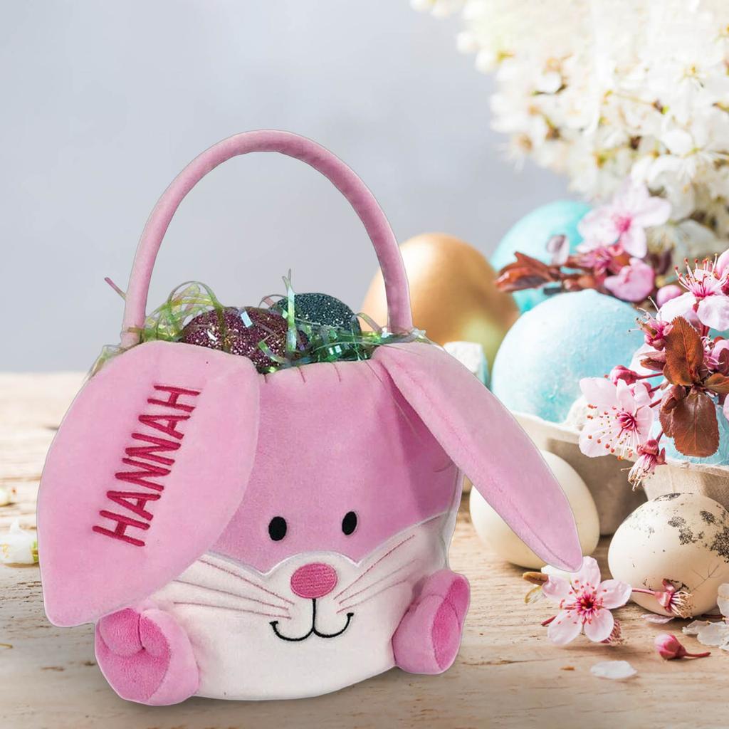 Embroidered Name Bunny Bucket Long Ears Personalized Single Ear Custom Easter Bunny Basket