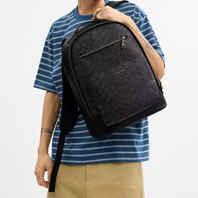 Coach Ethan 32 Silver Hardware Coated Canvas Backpack Large Men Backpack Charcoal Black CY832-QBMI5