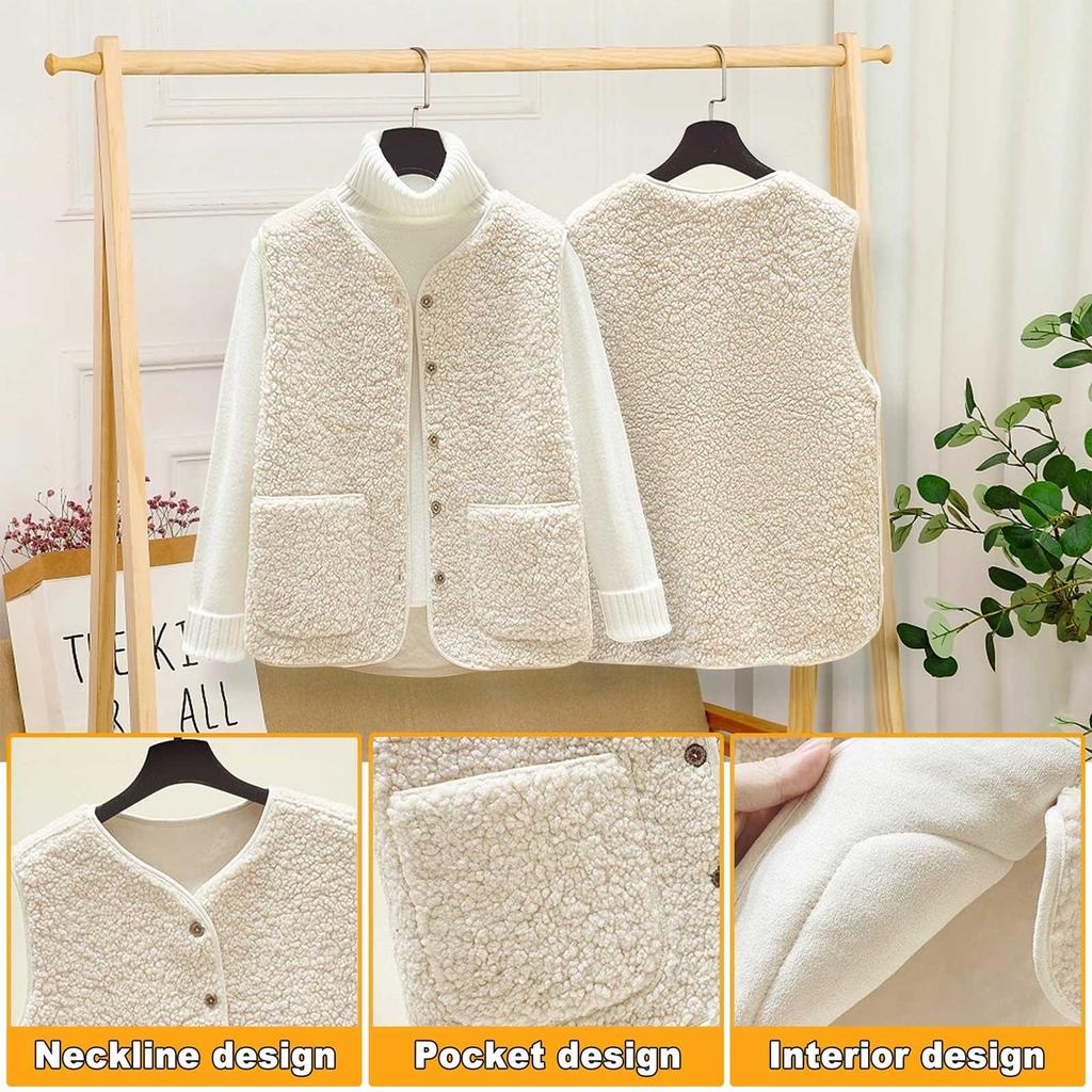 Женский жилет из флиса Тедди Зимние теплые жилеты без рукавов Удобный однотонный жилет из плюша Короткая куртка Свободный жилет из флиса Плюшевый жилет Верхняя одежда