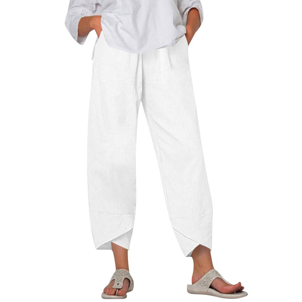 Брюки женские летние повседневные широкие брюки с эластичной резинкой на талии и карманами