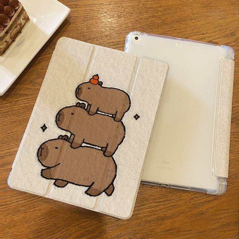 Чехол для iPad mini4/5/6, новая картина маслом в стиле милой капибары 2022 gen10 10,9 Air4/5 10,9 Air1/2 2018/17 gen6/5 9,7, тройной чехол с подставкой для карандашей