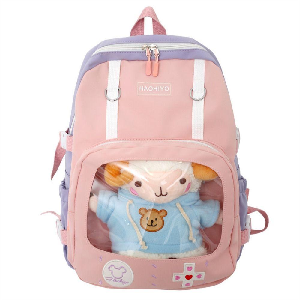Multi Pocket Students Backpack Transparent Double Shoulder Bags Doll Display School Bag College