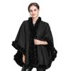 Lining Velvet Poncho Women Faux Rabbit Fur Collar Cape Big Pendulum Dovetail Cardigan Winter Cloak Knitted Warm Thick Coat