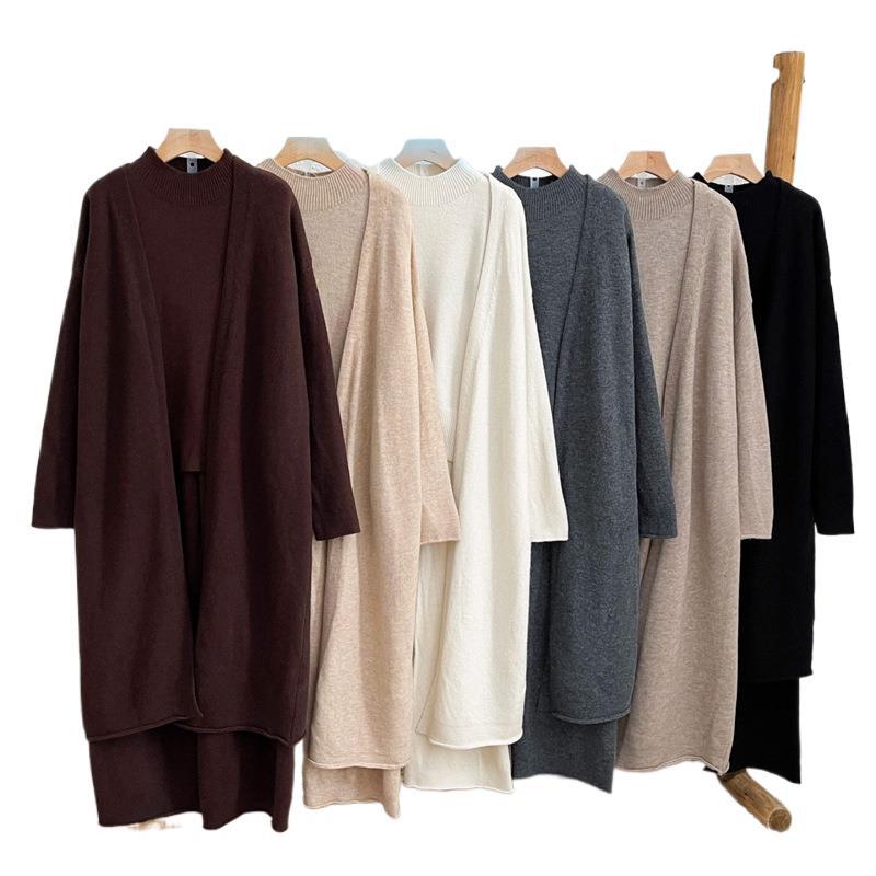 Европейская коллекция andn spot 2024 года, осенне-зимний комплект из жилета, длинного свитера, вязаного свитера и широких брюк, комплект из трех предметов, черный, один размер