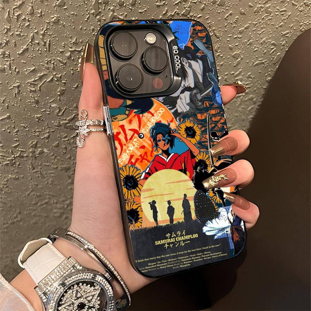 S-Samurai C-Champloo Anime Phone Case For iPhone 16,15,14,13,12,11,Pro,Max,Plus,Mini,XS,SE Anti Fall Black Matte Hard Bumper