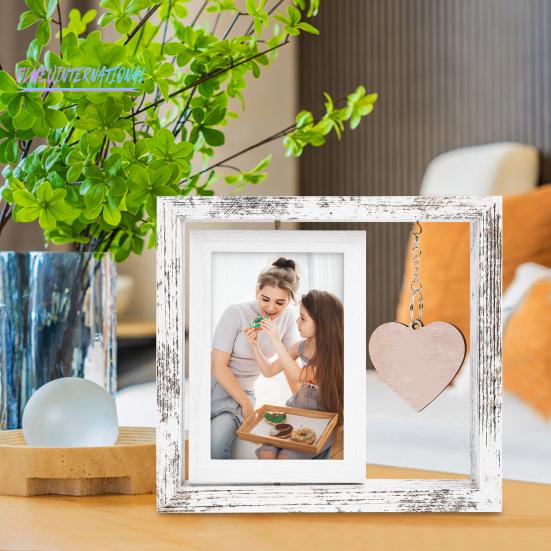 Двусторонняя фоторамка с подвеской в ​​виде сердца — гладкий край, без заусенцев, вращающаяся на 360 градусов деревянная рамка для фотографий