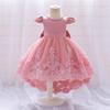 "Girls Bow Princess Dress with Flying Sleeves, Tutu Skirt, and Tail - Stylish Flower Girl Wedding Dress"