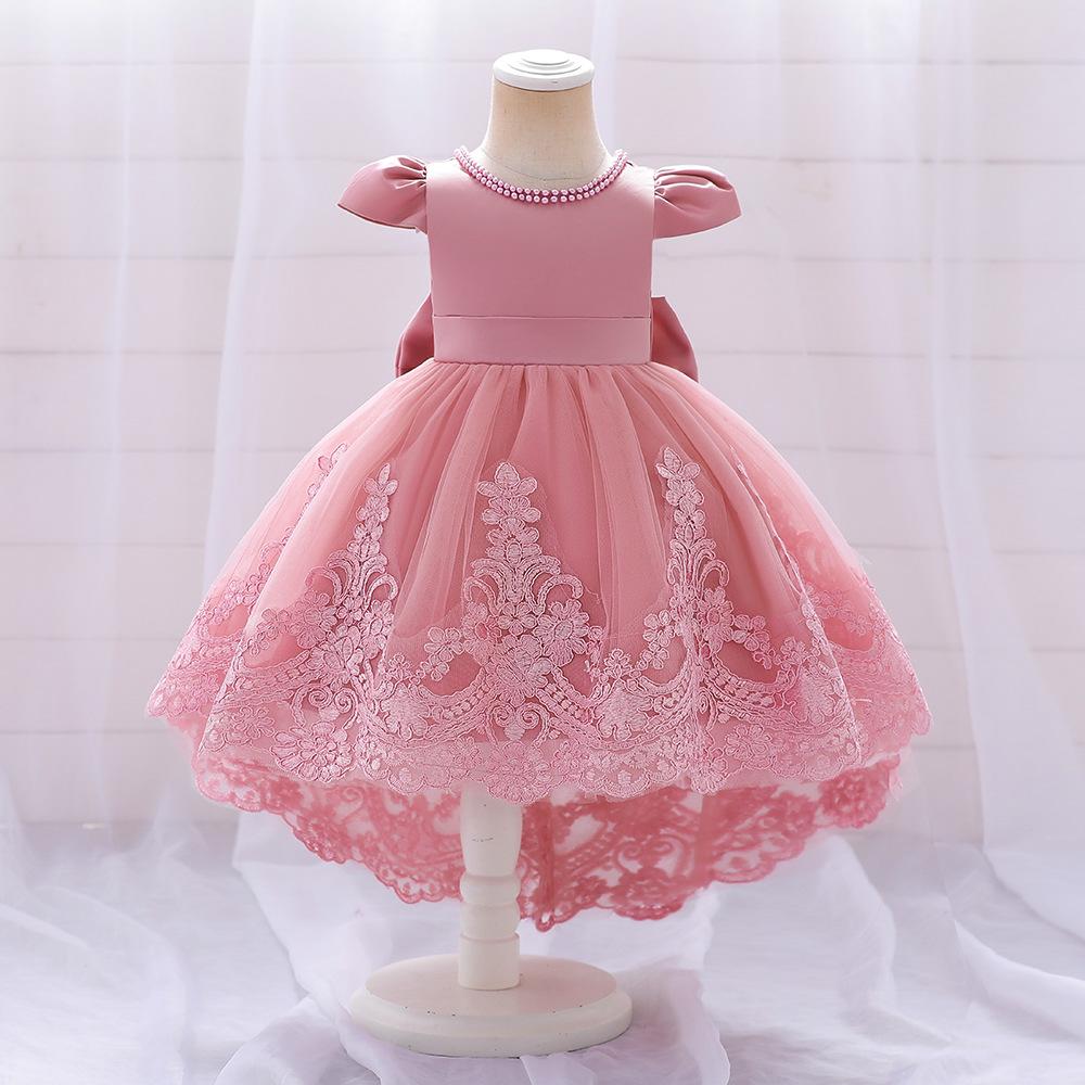 "Girls Bow Princess Dress with Flying Sleeves, Tutu Skirt, and Tail - Stylish Flower Girl Wedding Dress"