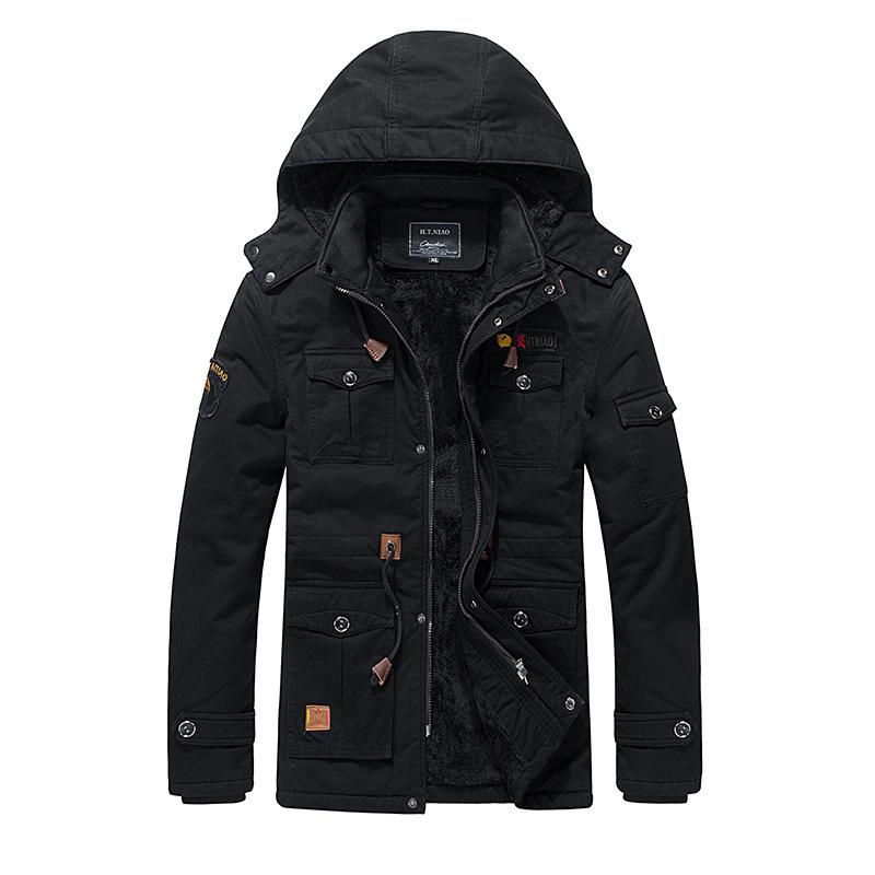 Winter Men's Fleece Thickened Jacket Men's Supply Medium and Long Hooded Jacket
