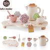 Let's Make Afternoon Tea Set Wooden Pretend Play Toys Kitchen Cake Role Play Parent-child Toys Girls Silicone Tea Cup Toys Girls