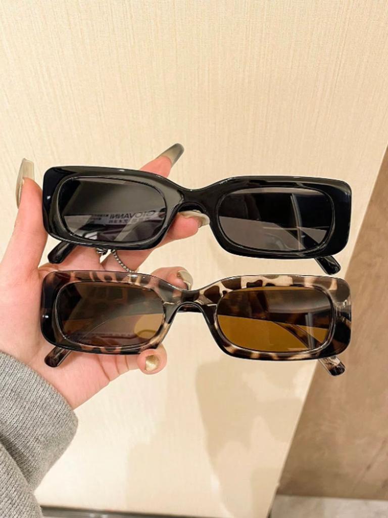 1Pc/2Pcs Stylish Rectangular Glasses Pc Lenses Vintage and Trendy Suitable for Beach Outdoor Use Activities and Stt Style For Men and Women
