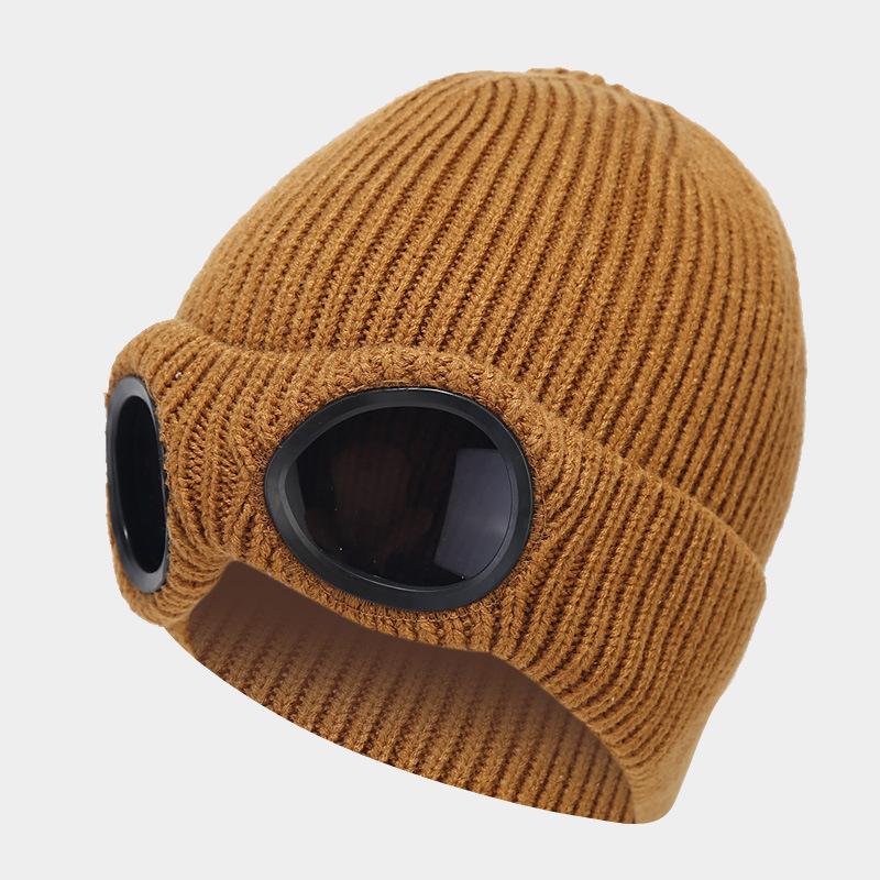 Autumn and winter wool glasses hat men's and women's ear protection knitted hat outdoor velvet warm hat cold-proof windshield pullover hat