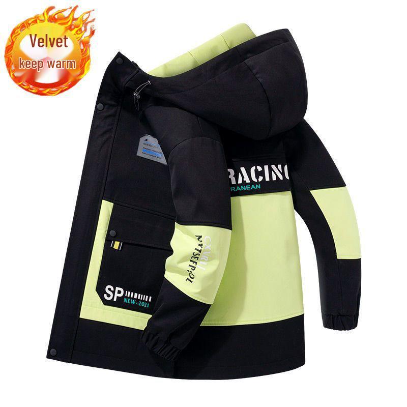 Мужская теплая зимняя флисовая хлопковая куртка с капюшоном для подростков - Модная рабочая верхняя одежда