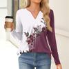 Women's Fashion Casual Long Sleeve Shirt Floral Printed V Neck Up Tops