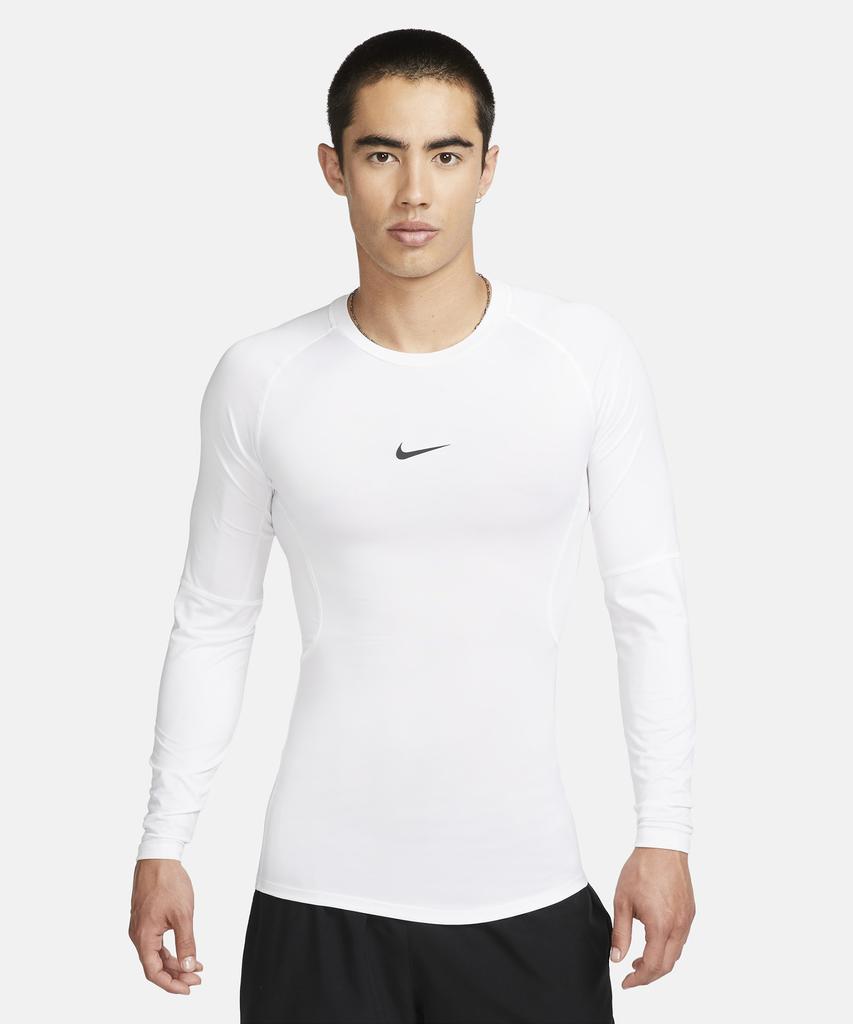 Nike Женский топ для фитнеса Pro Dri-Fit, облегающий, с длинным рукавом, размер M - Белый:Черный / Fb7920-100