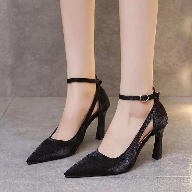 Shoes Female Sandals Women's High Heels 2024 New Summer Solid Office and Career Fashion Pointed Toe Sexy Crystal High Heels