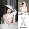 White Satin Lace Long Gloves with Diamonds for Bridal & Event Photos