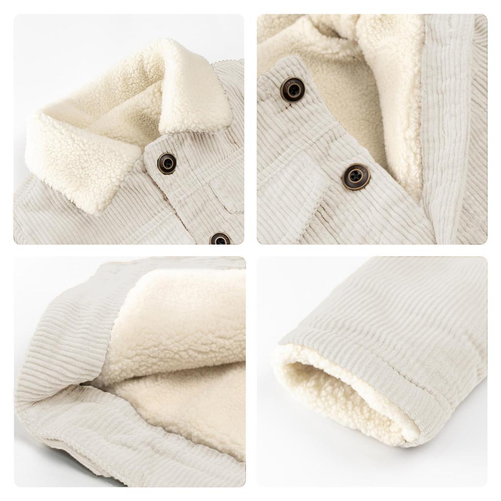 Volunboy Baby Winter Warm Corduroy Coat with Fleece Long and Warm for Fall and Winter Size Boys' Outerwear, Lining, Sleeves, Thick, Windproof,