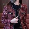 Женский твидовый пиджак с длинным рукавом, застегивающийся на пуговицы, укороченный блейзер с карманами, двубортное пальто в сетку для осени и зимы