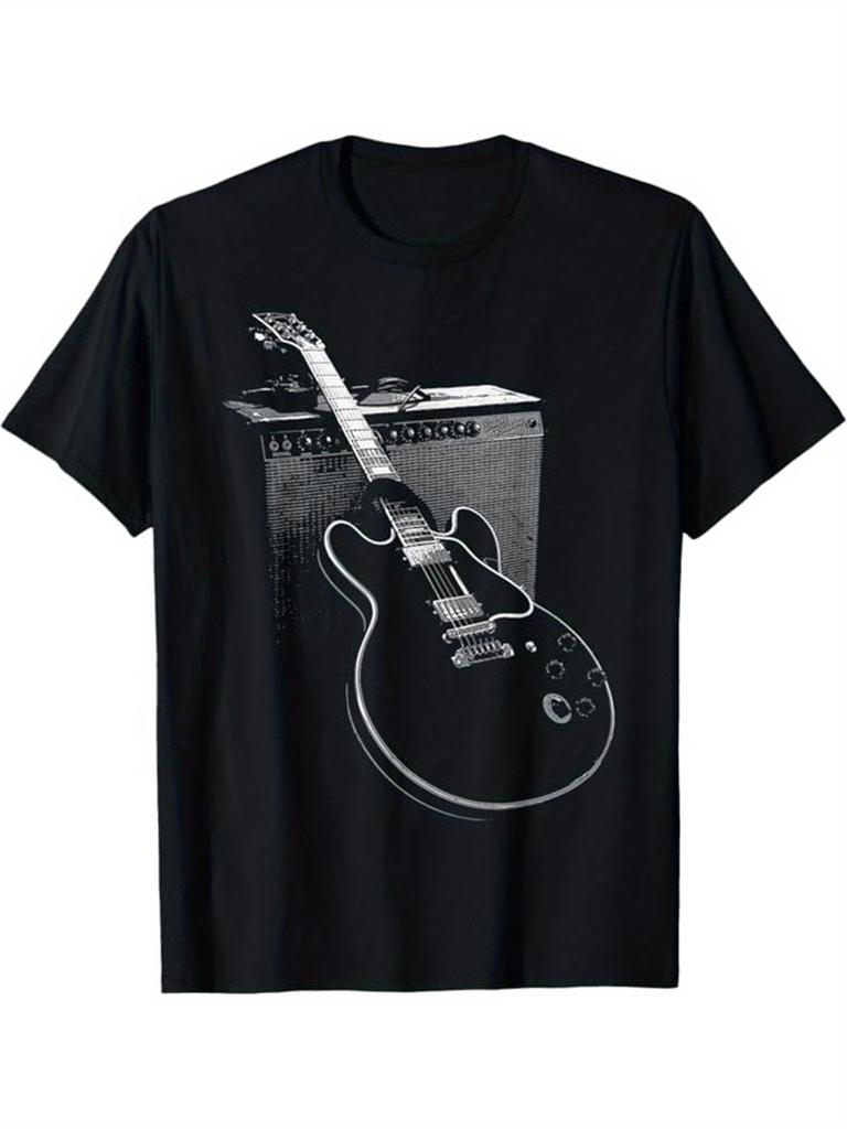Rock Music Graphic Electric Guitar Amp Design100 Cotton Summer Oneck Short Sleeve Casual Printed Unisexs Tshirt