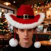 Шапка Санты с белыми помпонами Головной убор Белая плюшевая отделка Ковбойская шляпа Для мужчин Девушки Взрослых Рождественский наряд Фотореквизит Сценическое выступление