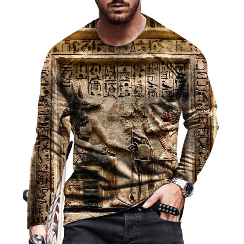 Футболки с египетскими иероглифами, напечатанные на 3D-принте, мужские и женские винтажные футболки с длинным рукавом, свободные свитера, футболки, топы, одежда