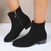 European and American Foreign Trade Side Zipper Thick Heel Suede Martin Boots Women's Cross-border Low Heel Large Size Thin Short Bare Boots