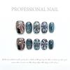 100% HANDMADE Trapezoid Coffin Shape Artificial Nail Art Autumn and Winter Fingertip Fireworks Cat Eyes Hand-painted Smudged Cat Paws Nails Reusable