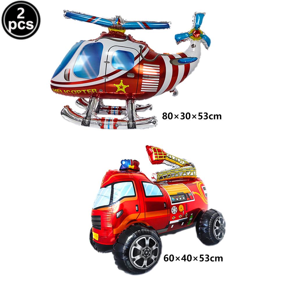 Multi Theme Standing Balloon Excavator Fire Truck Helicopter Foil Balloon Fire Truck Constrution Theme Party Decoration 5