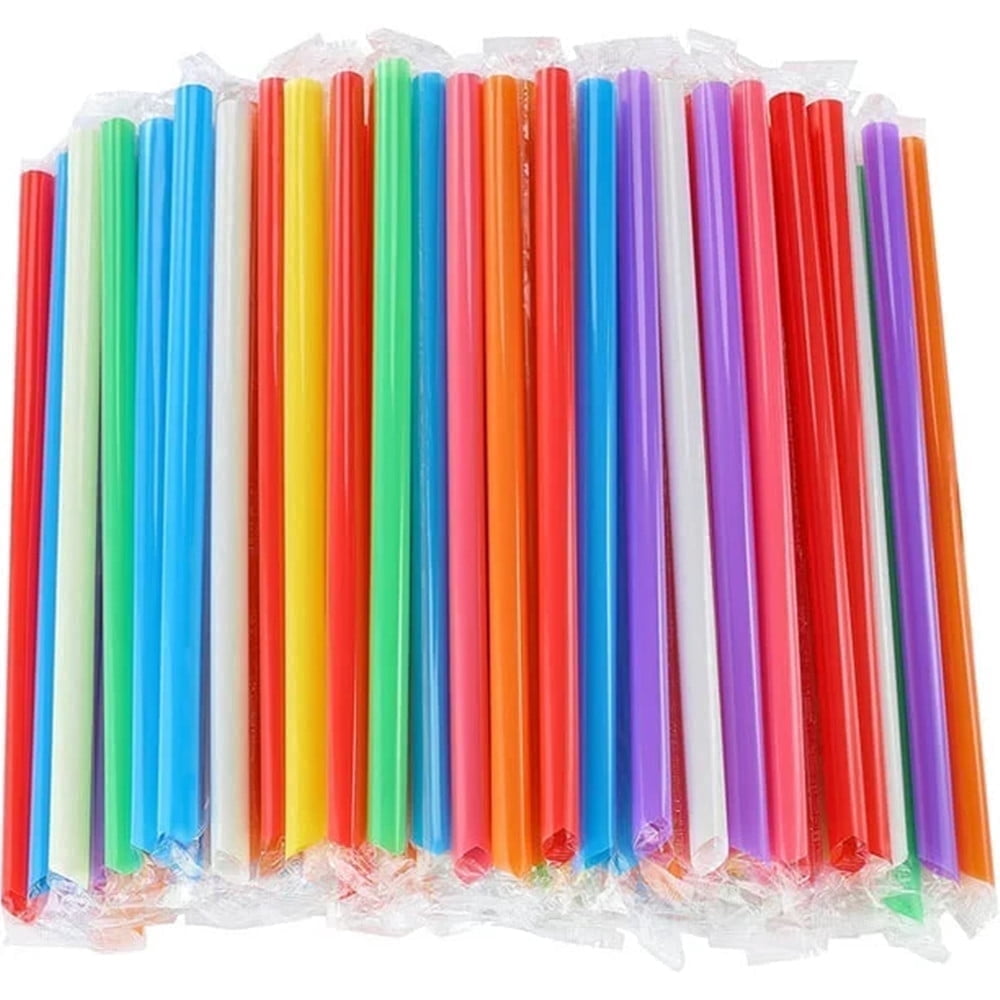 100 Pack Disposable Jumbo Straws for Drinking Smoothies & Bubble Boba Tea, Individually Wrapped Large Wide Straw for Milkshakes